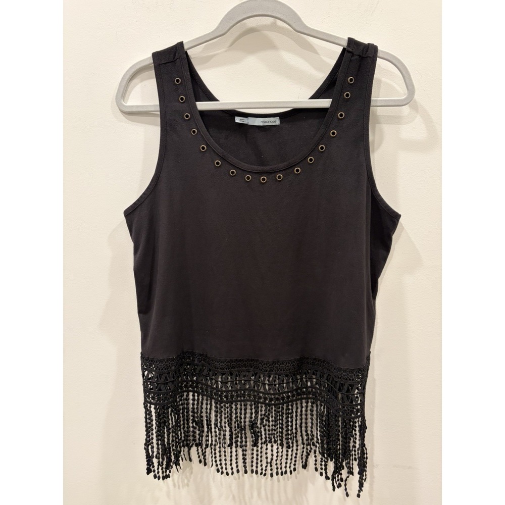 maurices womens festival concert whimsigoth size L black tank boho fringe
